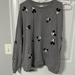 Gray Sweatshirt with Mickey Mouse Embroidered Allover